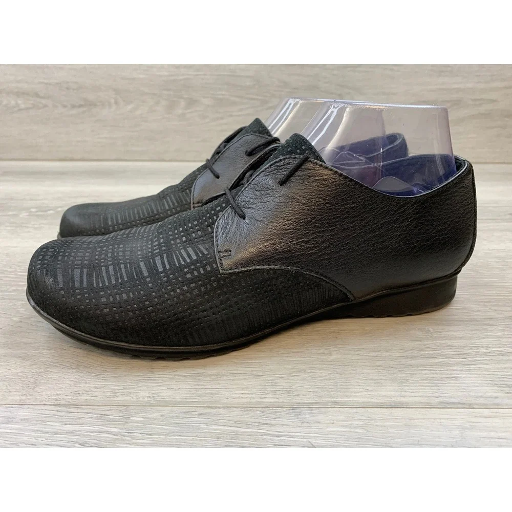 Aetrex Women's Black Leather Textured 8.5 Oxford Shoes Comfort Comfort Shoes